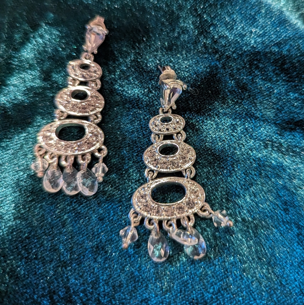 Silver & Crystal Chandelier Earrings 2"  EUC